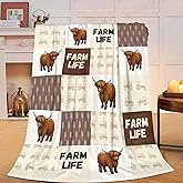 Farmhouse Highland Cow Blanket Highland Cow Throw Blanket Animals Decor Soft Cozy Fleece Fuzzy Plush Flannel Blankets Gifts for Girls Boys Kids Teens Adults Women 50"X40"