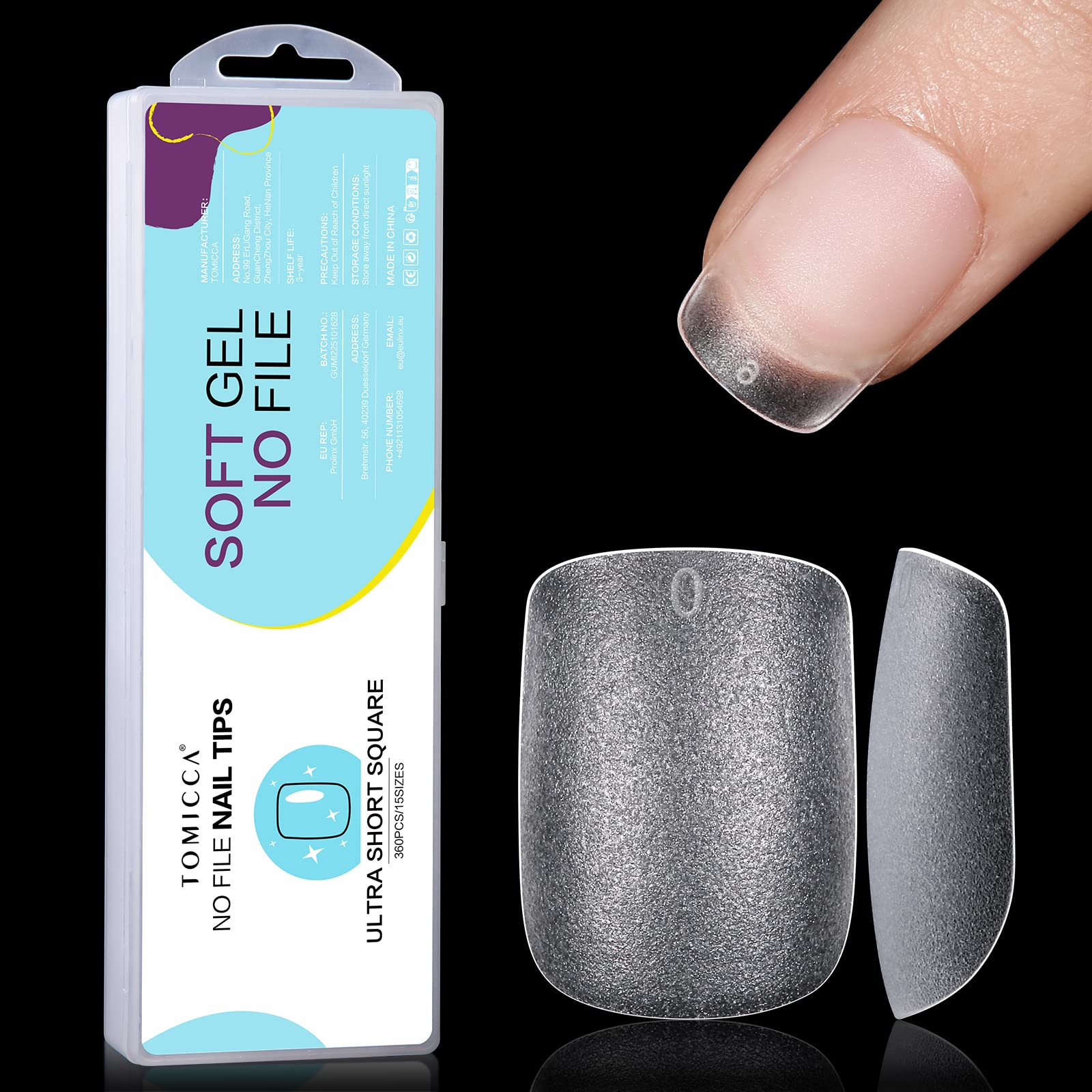 TOMICCA Extra Short Square Nail Tips - 360Pcs No File Full Cover Soft Acrylic Gel Tips for Nail Extension, 15 Sizes Pre-shaped Double-sided Matte Fake False Nails, Press on Nails with Box