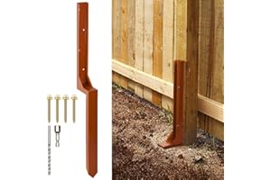 WIMART Fence Post Repair Kit, Heavy Duty Steel Fence Post Anchor Ground Spike for Repair Tilted, Broken Wood Fence Post (Wood Color - Set 1)