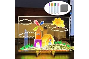 BRESDIM LED Note Board with Colors, Acrylic Dry Erase Board with Light, Magic Glowing Message Marker Board, Illuminated Drawing Board Light Up with Stand for Office School Home Festival Gift (5.9 * 5.9inch)