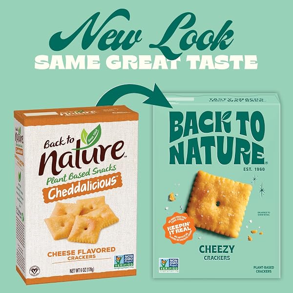 BACK TO NATURE CHEEZY SQUARE CRACKERS, NON-GMO, PLANT-BASED CHEESE FLAVORED SNACK CRACKER, MADE WITH WHEAT FLOUR, 5 OZ BOX