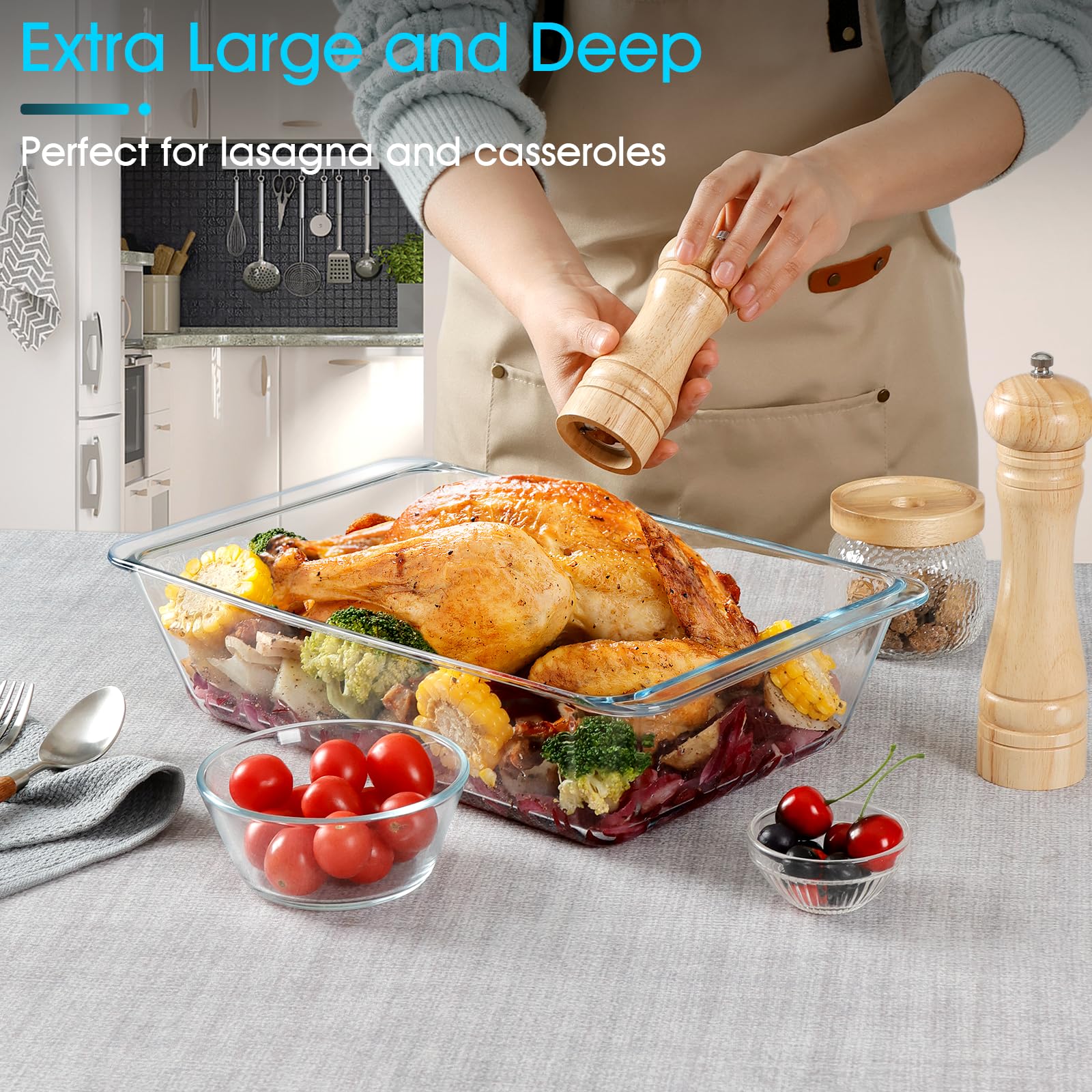 NUTRIUPS 5.7QT Extra Large and Deep Glass Baking Dish,13×9 inches Large Glass Baking Pan,Rectangular Lasagna Pan,Deep Casserole Dish,Microwave & Oven Safe