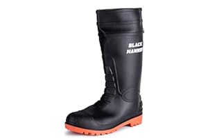 Black Hammer Mens Waterproof Steel Toe Cap Wellies with Steel Midsole Wellington Boots S5 SRC 9988