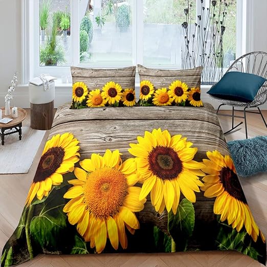 Sunflower Duvet Cover Botanical Floral Printed Bedding Set for Kids