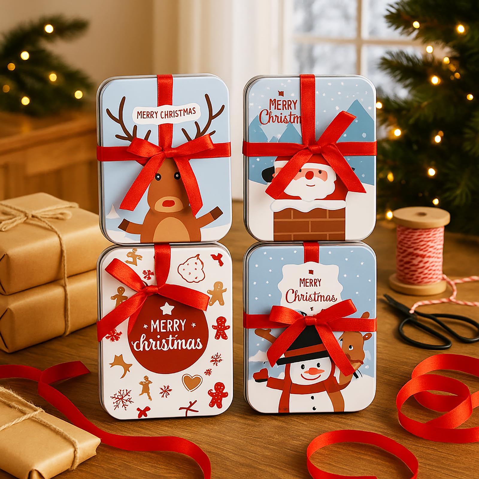 KAMACA Set of 4 Gift Boxes for Money Gifts Small Gifts Presents Gift Wrapping Money Voucher Christmas (Set of 4 Metal Gift Box)
