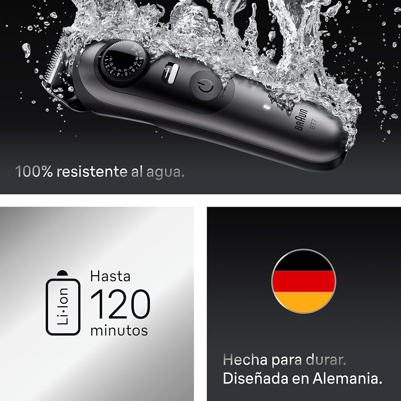 Braun Beard Trimmer Series 7 BT7545, Aparador de barba recarregável resistente à água, +12 acessórios de barba, 120 min de autonomia, 40 comprimentos, lâmina ultra afiada, cinza