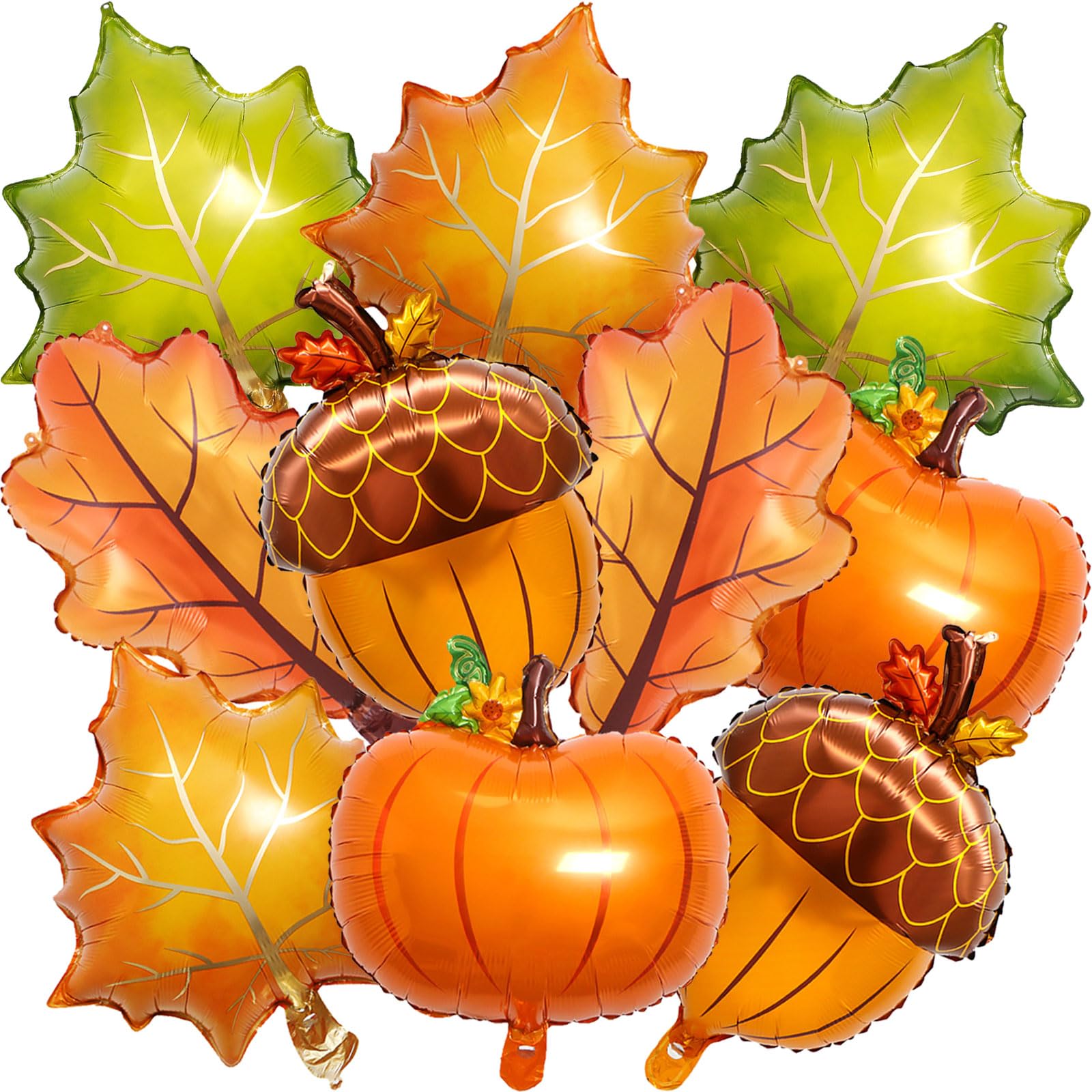 Photo 1 of 10 Pcs Thanksgiving Balloons, Pumpkin Pine Cones Maple Leaf Balloons for Fall Thanksgiving Baby Shower Birthday Party Decorations