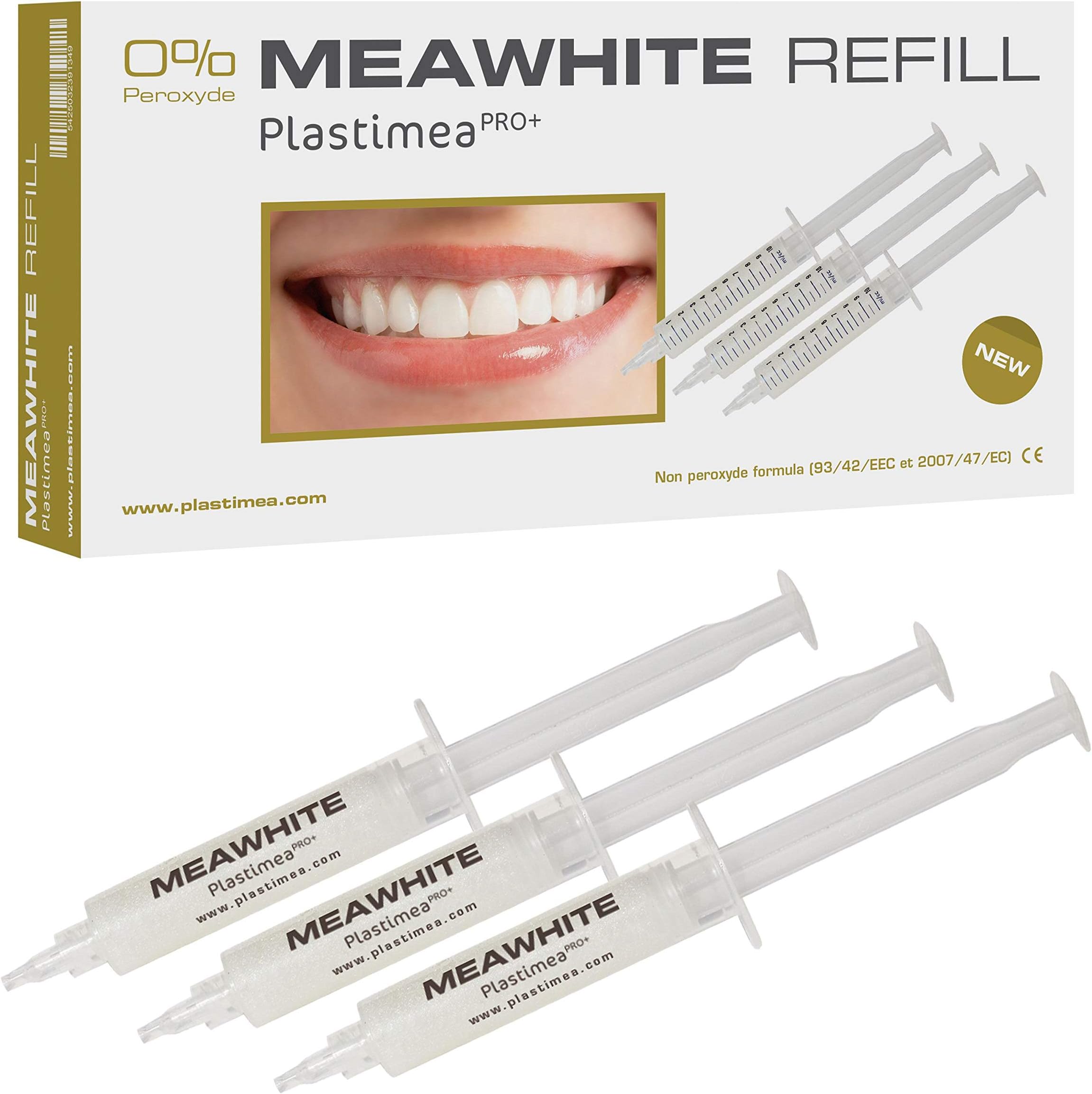 Meawhite Teeth Whitening Kit Refill - 3 x 10ml Syringes - Non Peroxyde Whitening Gel - White Teeth at Home in 5 to 10 Days