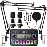 SINWE Podcast Equipment Bundle for 2,All-in-One audio mixer,Plug-and-Play | Podcast Audio Interface with Microphone for Smartphone &amp; PC ,Perfect for Streaming, Singing, YouTube &amp; Gaming