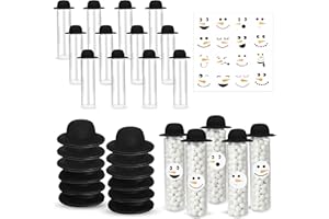 Blushtier 24 Set Winter Christmas Snowman Candy Tubes 3.7 oz Hot Chocolate Test Tubes with Card and Decorative Accessories Winter Party Favor Clear Plastic Candy Container for Rewards Stocking Stuffer