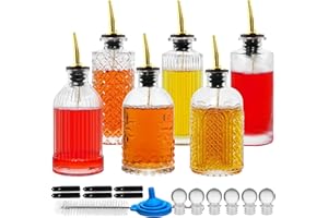 INFTYLE Coffee Syrup Dispenser Olive Oil and Vinegar Glass Bottle Set of 6 Ideal for Kitchen, Coffee Bar, Clear Simple Small 