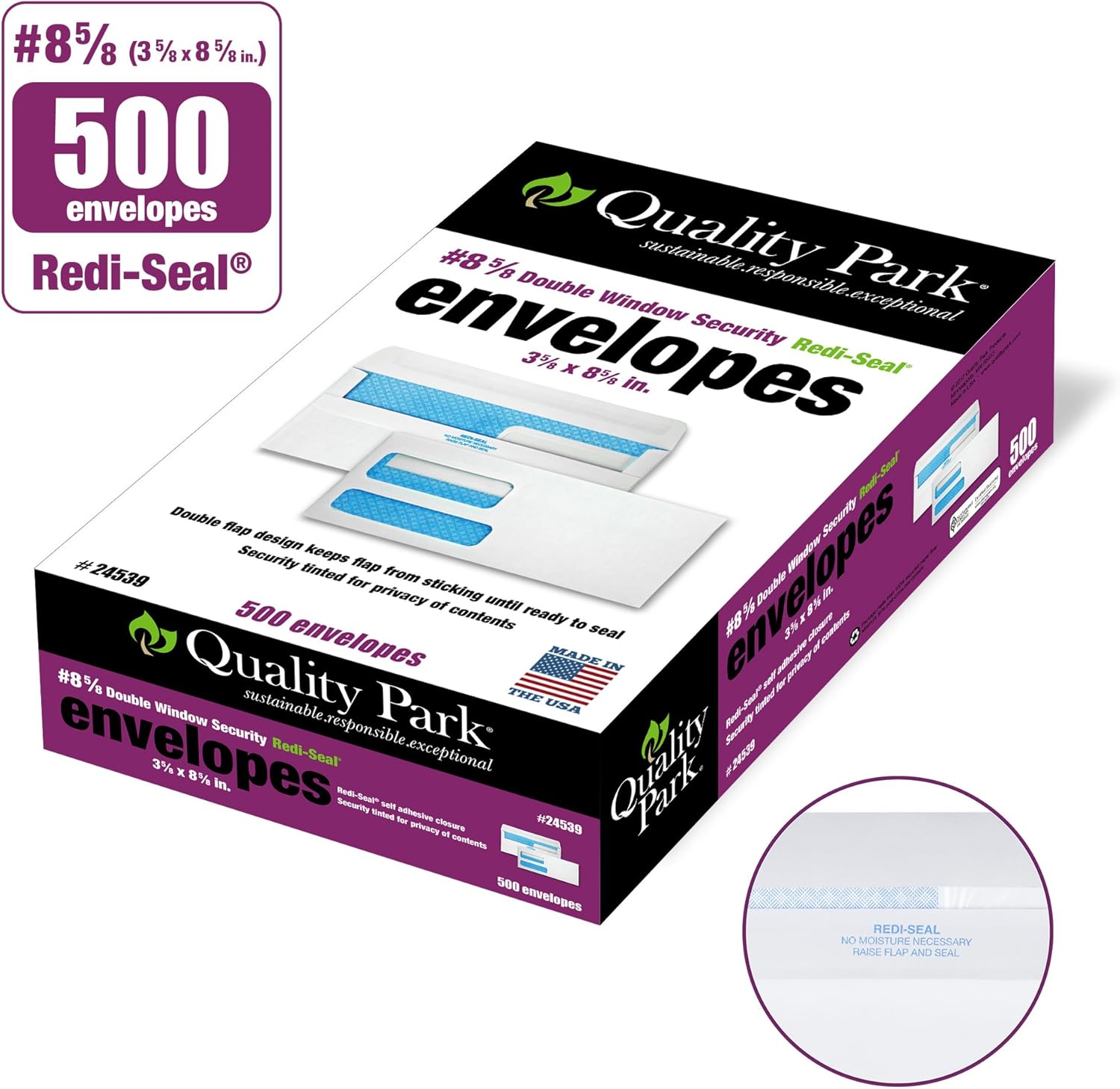 Quality Park #8-5/8 Double Window Security Tinted Check Envelopes with a Self Seal Closure, 24 lb White Wove, 3-5/8 x 8-5/8. 500 per Box (24539) : Forms Envelopes : Office Products