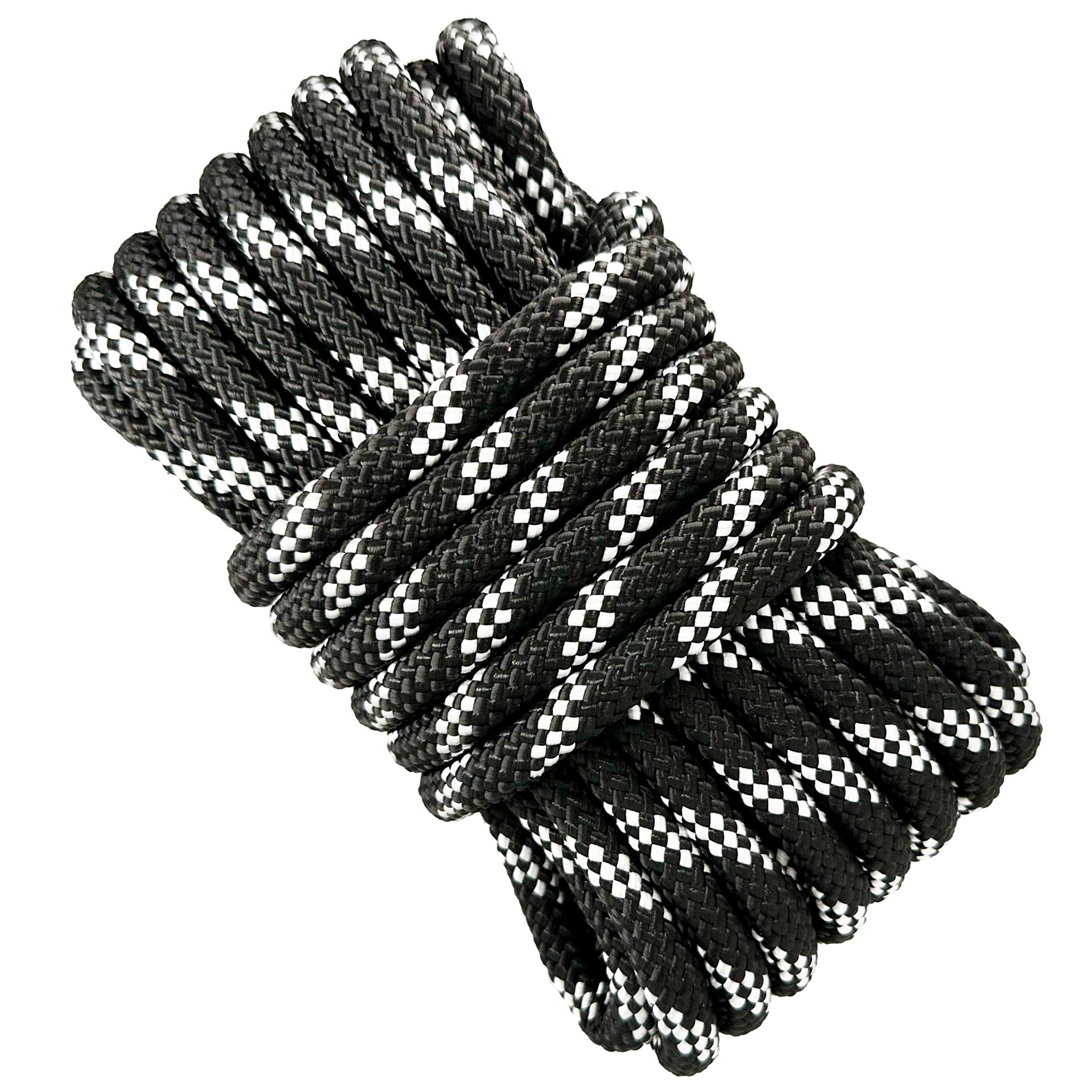 12mm High-Tenacity Polyester Rope. 10M. Black with White