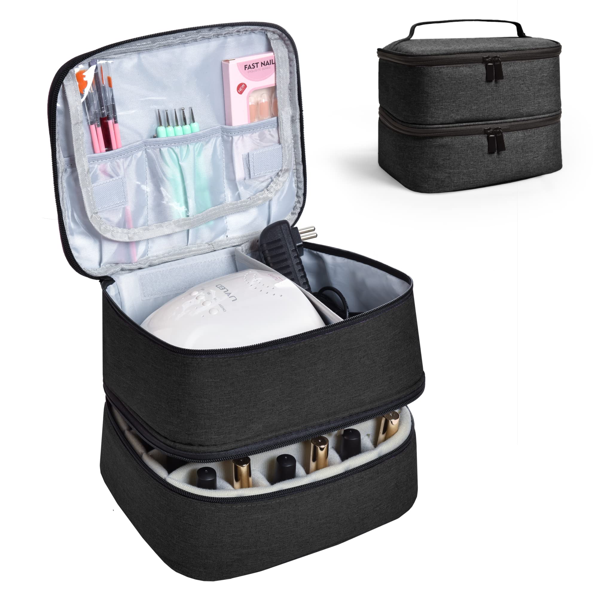 Horsande Nail Polish Organiser Holds 30 Bottles (0.5 fl.oz/15ml), Nail Polish Case for Uv Lamp and Nail Polish, Storage Bag for Nail Lamp and Nail Polish Accessories (Bag ONLY), Black