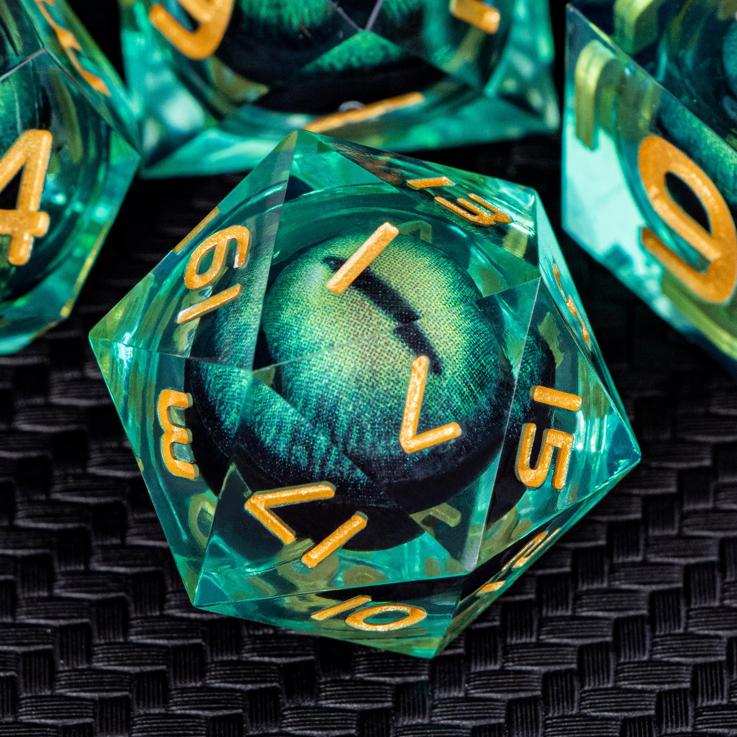 ARUOHHA DND Resin Dice Dragons Eye Liquid Core Polyhedral D and D Dice Set with Gift Box, Green Dungeons Sharp Edged Dice Role Playing Game D20 D12 D10 D8 D6 D4 — image 1