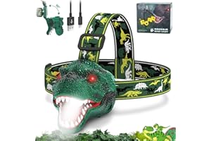 Nitigo Dinosaur Headlamp for Kids Flashlight Rechargeable Led Headlights Roar & Silent Mode, T-Rex Dinosaur Toys for Kids 3-5