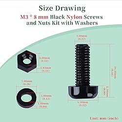 Pzsmocn 300 Pieces/100 Sets M3*8 mm Plastic Black