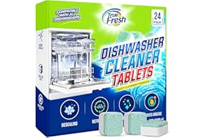 True Fresh Dishwasher Cleaner & Deodorizer Tablets 24-Pack, 20g Each - Powerful Limescale & Odor Removal - Deep Clean for Spa