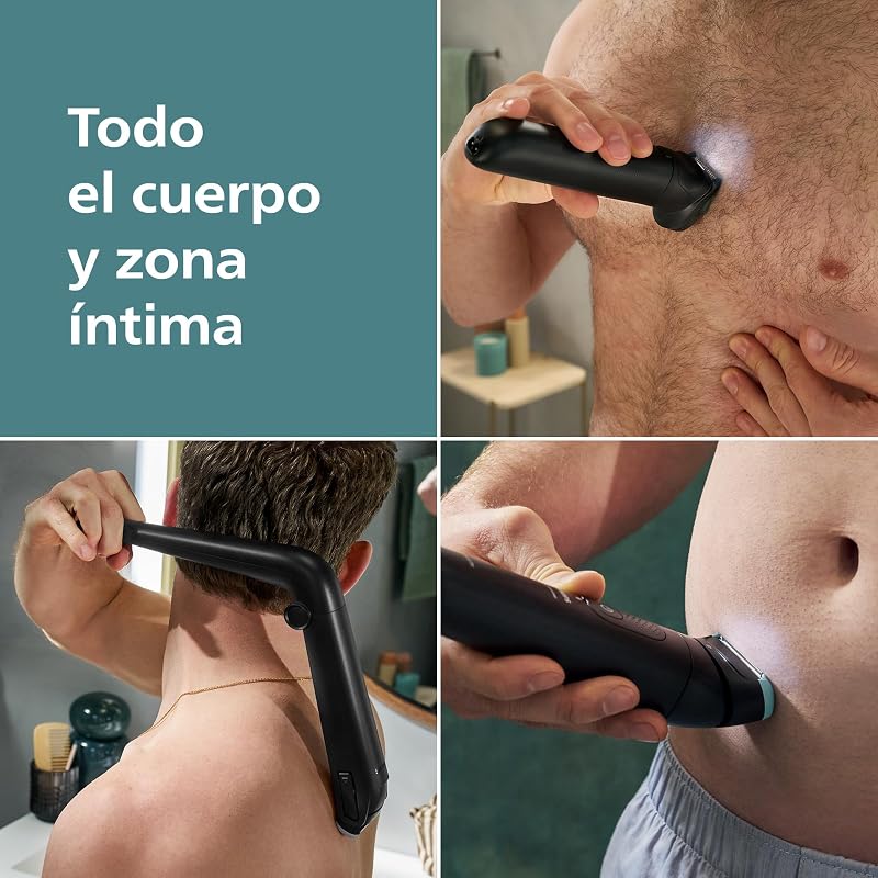 Afeitadora Corporal S7000 - Recortadora para Hombre con Cabezal Pivotante Intercambiable 2D, Sistema Triple Protect, Apta para la Ducha y la Zona Íntima, 120 min. de Autonomía, BG7480/15
