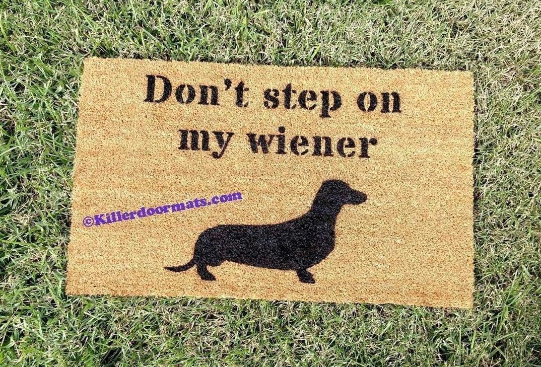 Don't Step On My Wiener Dachshund Coir Funny Doormat, Size Small - Welcome Mat - Doormat - Custom Hand Painted Doormat by Killer Doormats