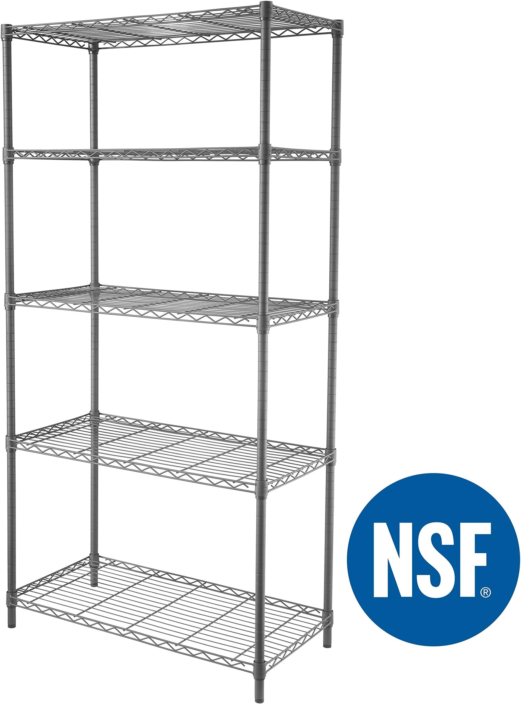 eeZe Rack ST-ETI004 HEAVY DUTY Steel Wire Shelving, Storage Rack, NSF CERTIFIED, 36x18x72-inches 5-Tier (Gray) (NEW)