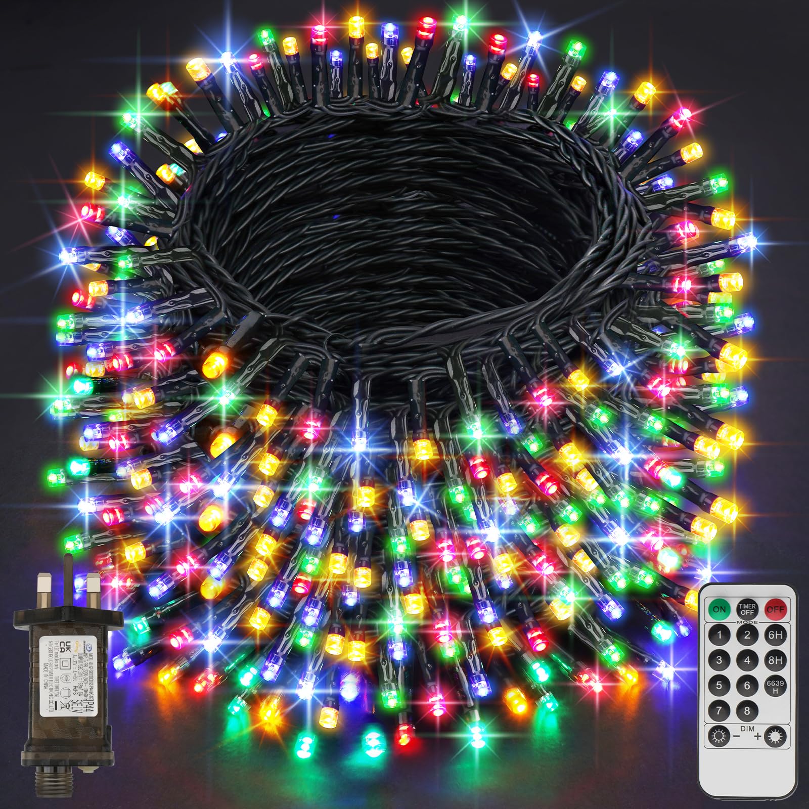 Fairy Lights Plug in, 62.8M/206FT 500LED Waterproof Outdoor String Lights Mains Powered with 8 Modes/Remote Control, Christmas Lights for Outside Indoor Garden Bedroom Decorations(Multi-Coloured)