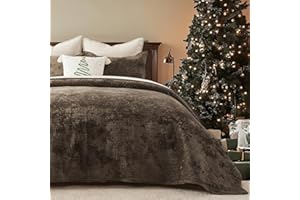 EverGrace Velvet Quilt Set King Size, Luxurious Soft Quilted Bedding Sets, Lightweight Velvet Comforter for All Season, Striped Channel Bedspread Coverlet with 2 Shams, Mushroom Brown
