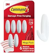 Command Medium Designer Hooks White Pack of 6 Hooks and 9 Strips 1.3 kg