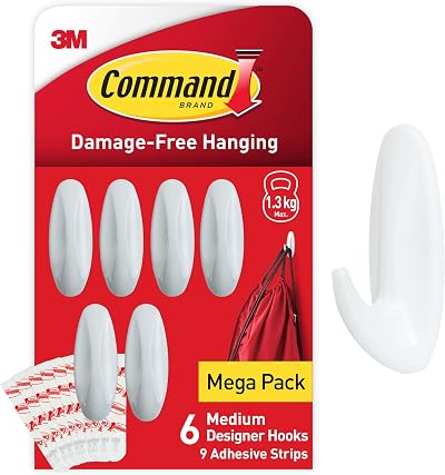 Command Medium Designer Hooks White Pack of 6 Hooks and 9 Strips 1.3 kg