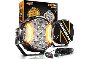 Auxbeam V-Ultra Series Side Shooter Light Bar, 5Inch 172W Round Offroad Lights LED Pods 20400LM, Amber DRL & Spotlight Dual Color 270° Wider Off Road Lighting with Protective Covers, Pair