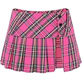 C-ZOFEK Mini Plaid Slit Skirt Women's US Size Pleated Skirt Schoolgirl Uniform, Multicolour