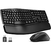 SABLUTE Wireless Keyboard and Mouse Combo, Ergonomic Wave, 30dB Quiet, MA41 | Soft Leather Memory Foam Wrist Rest, 2.4GHz Wireless, USB-A &amp; USB-C Adapter, Compatible with Windows &amp; Mac Computers Laptops
