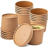 PakTalk 50 Pack Soup Containers with Lids, Disposable and Biodegradable Ice Cream Cups Kraft 12oz Paper Soup Bowls with Lids for Hot Drinking, Food, and Ice Cream (50 sets, 12 oz)