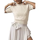 Yeokou Women Puff Short Sleeve Sweater Casual Crewneck Pullover Tops Crochet Knit Shirt