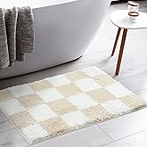 Tititex Luxury Cream White Checkered Grid Bathroom Rug, 24"x36" Classic Checkerboard Extra Soft and Absorbent Microfiber Bath Rugs, Non-Slip Plush Shaggy Bath Carpet for Bathroom Floor