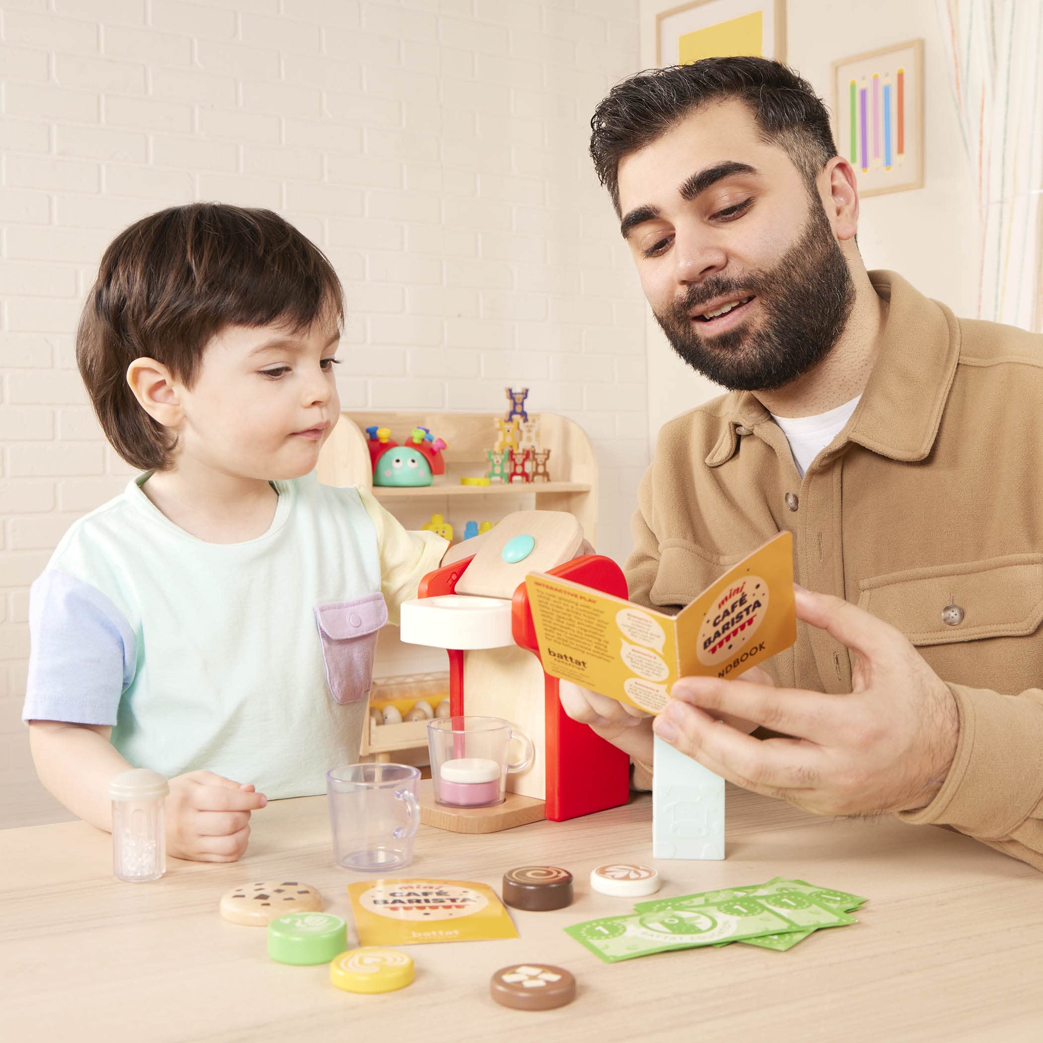 Battat Education – Wooden Barista Playset – Realistic Toy Coffee Maker with 22 Accessories for Pretend Play, Play Kitchen Toy, Encourages Creative Roleplay and Fine Motor Skills for Toddlers 2+ Years