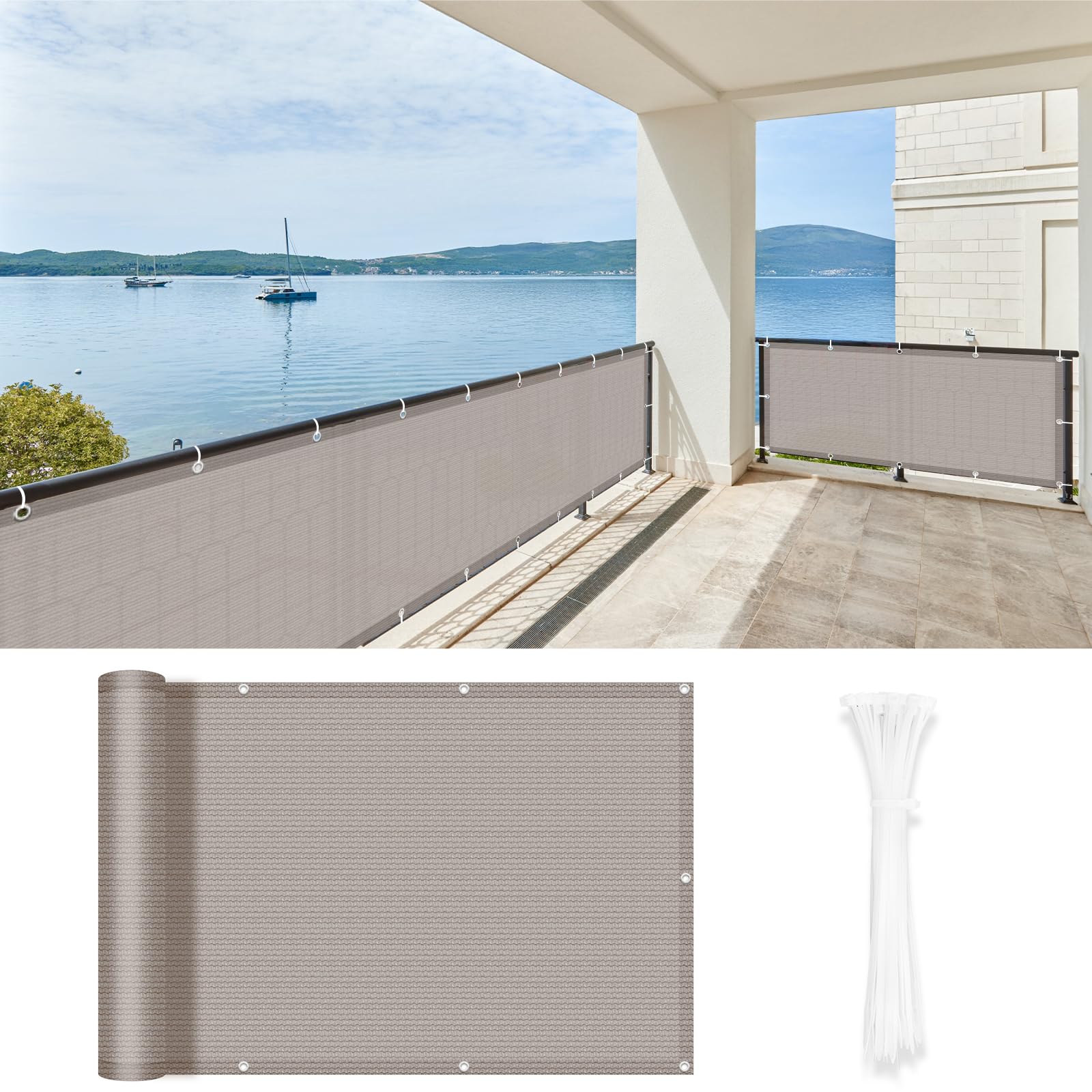 LOVE STORY Balcony Protect Privacy Screens Rectangle(HDPE) 0.8x3 m Taupe for Outdoor Balcony Garden