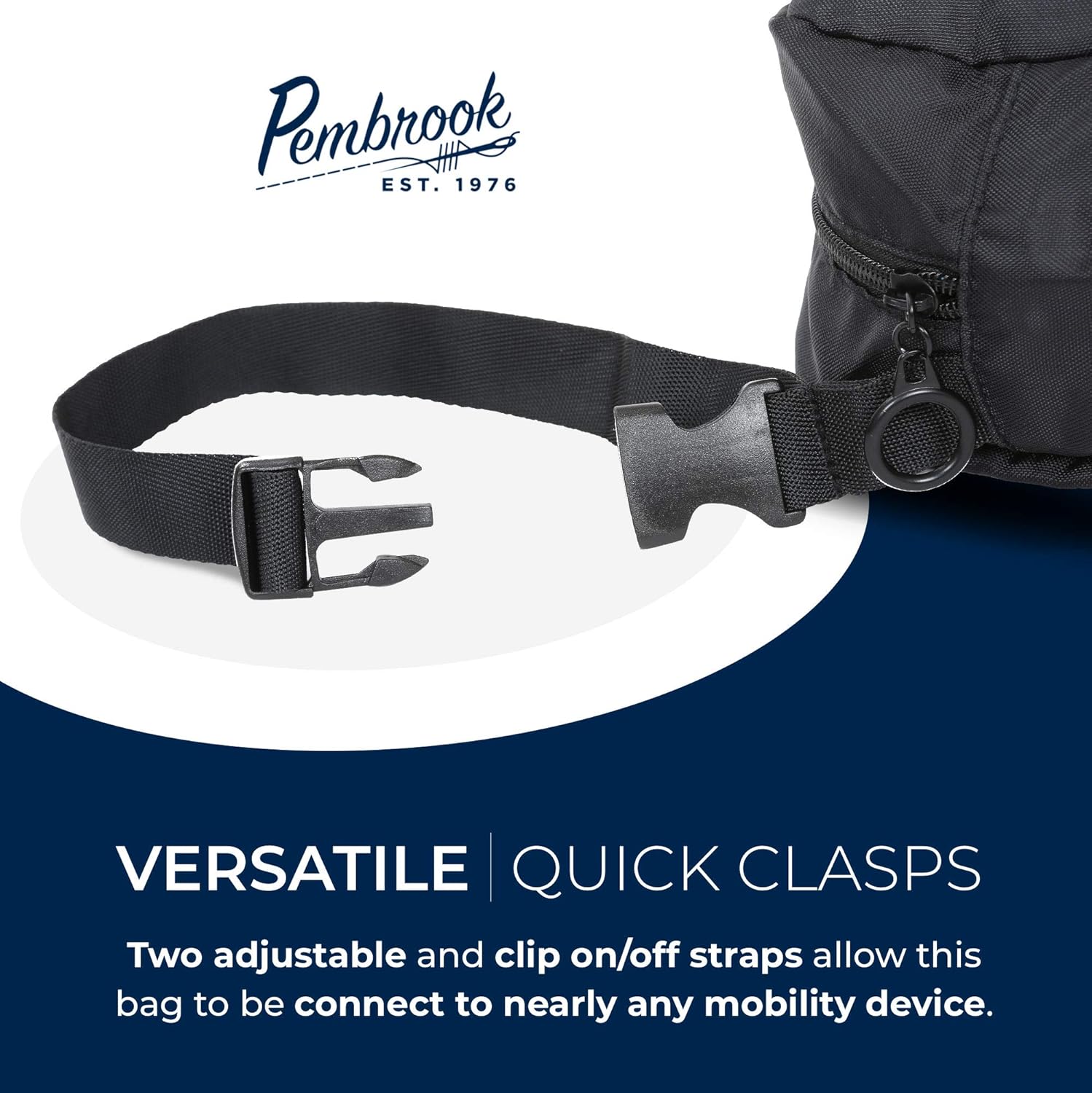 Pembrook Wheelchair Mobility Tote Bag - Travel Accessories Storage Side or Back Bag - Fits Most Walker, Scooter, Seat/Chair, Rollator or Electric Wheelchairs - for Seniors, Elderly & Medical Nurses: Health & Personal Care