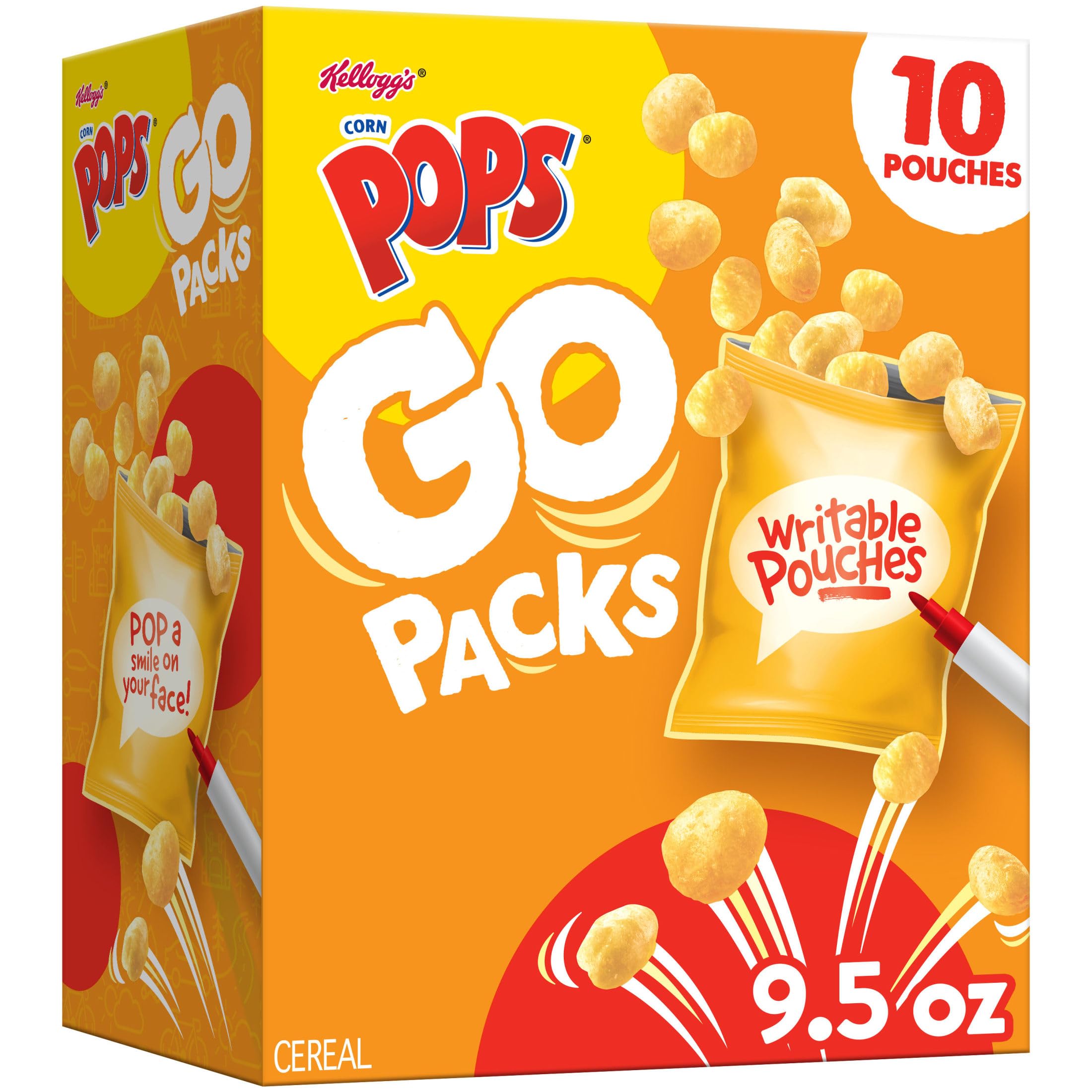Photo 1 of ***2 PACK***Kellogg's Corn Pops Go Packs Cereal, Kids Snacks, Lunch Snacks, Original, 9.5oz Box (10 Pouches)