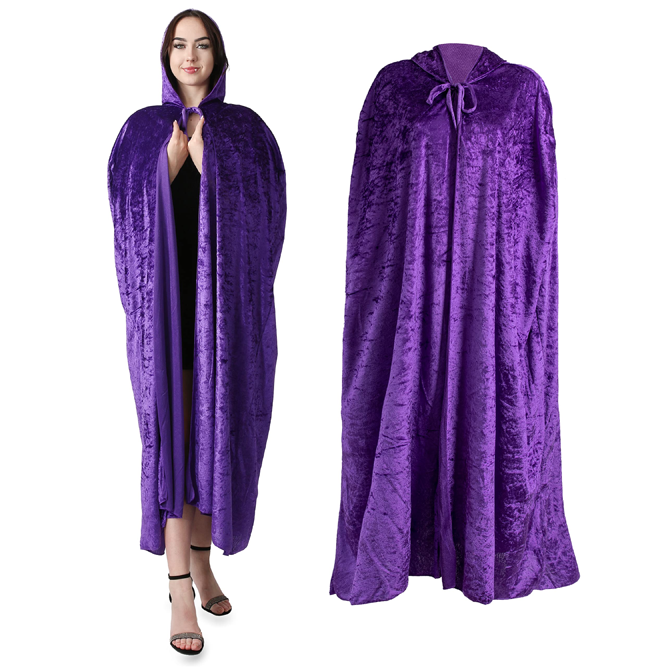 Halloween Cape Velour Unisex Adults Vampire Long Hooded Cloak Mens Ladies Fancy Dress Cape Deulxe (Purple Cape)
