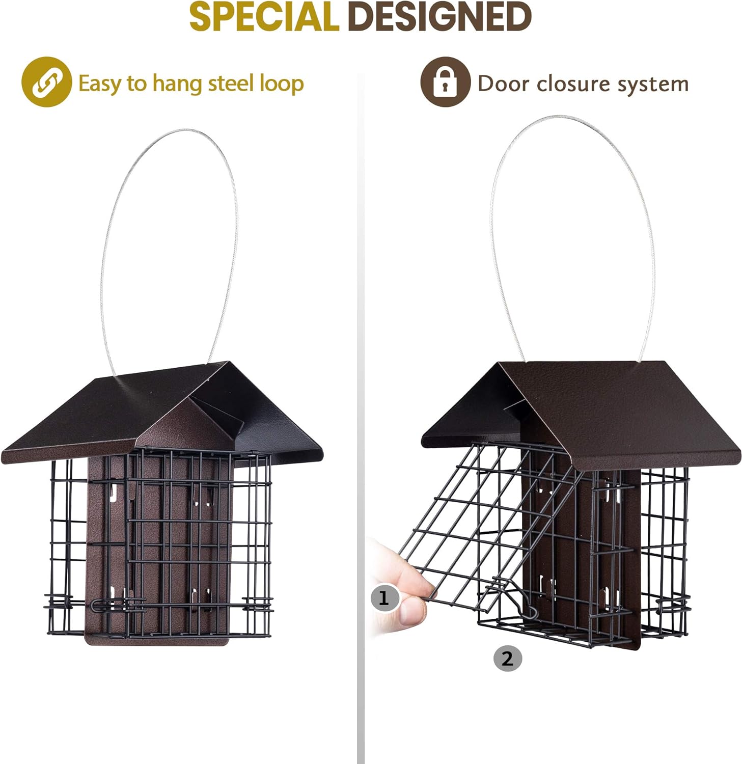 Suet Bird Feeder for Outside [Double Capacity] Suet Wild Bird Feeder with Hanging Metal Roof, Suet Feeders for Outside, for Use with Suet Cakes, Seed Cakes, Mealworm Cakes : Garden & Outdoor