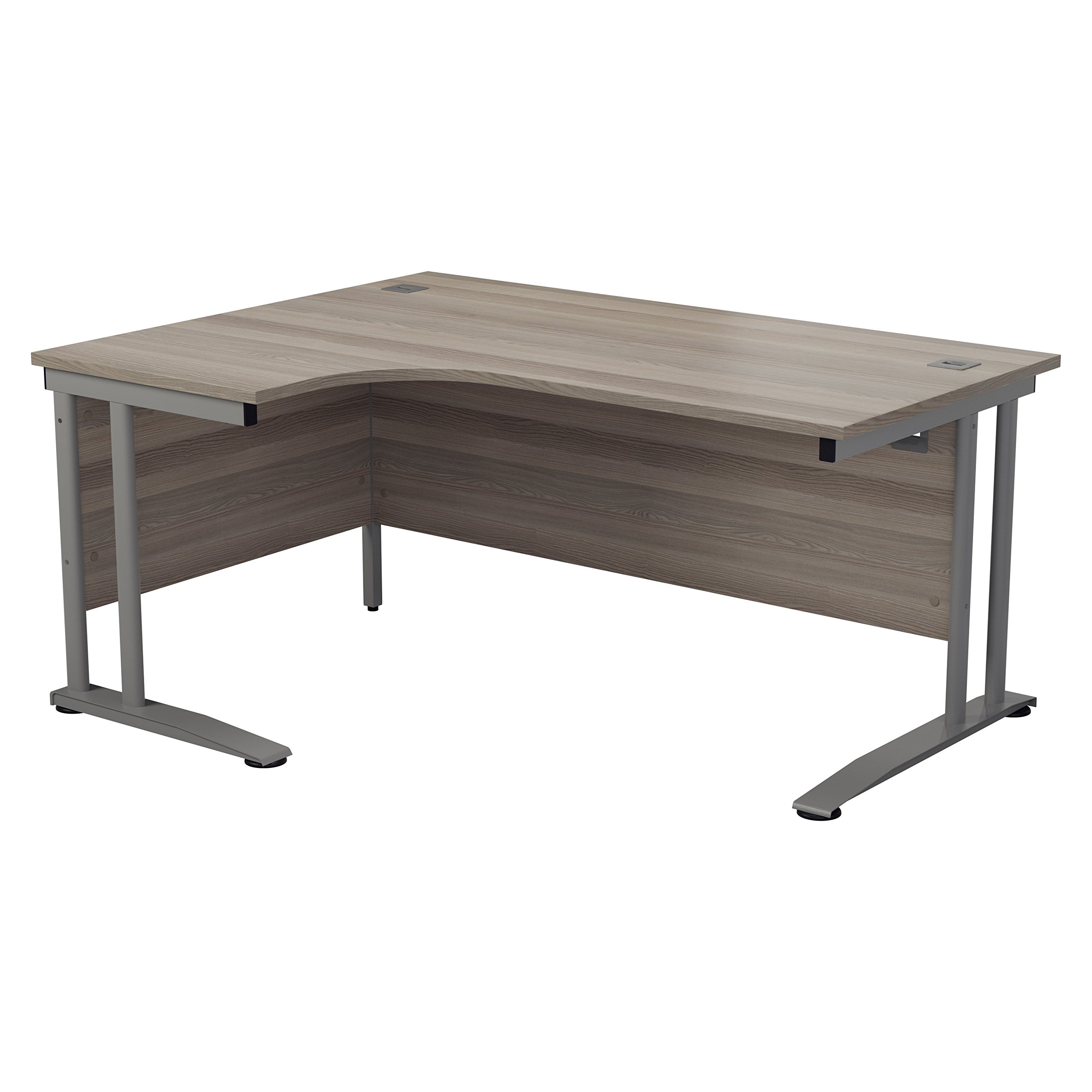 Office Hippo - L Shaped Office Desk 160 x 120cm. Large Corner Computer Desk for Home Office With Integrated Cable Ports, Ideal for Work, Study, Gaming and Hobby Workstation (Grey Oak/Silver)