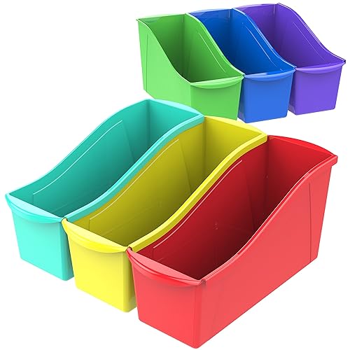 Storex Large Book Bin, Interlocking Plastic Organizer for Home, Office and Classroom, STEM Assortment, 6-Pack