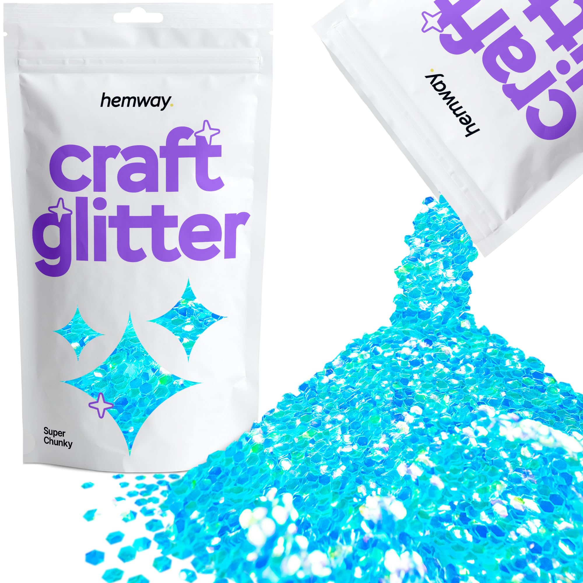 Hemway Craft Glitter Baby Blue Iridescent 100g Super Chunky Glitter for Crafts, Resin, Cosmetic, Nail, Face, Body, Festival, Tumblers, Art, Candle, Crafting