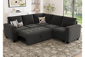 Belffin Modular Sectional Sleeper Sofa with Pull Out Couch Bed Velvet Convertible L Shaped Sectional Couch for Living Room Apartment Grey