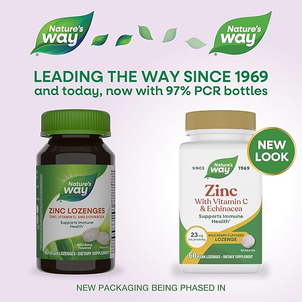 NATURE’S WAY ZINC LOZENGES WITH VITAMIN C & ECHINACEA, ZINC SUPPLEMENTS FOR MEN AND WOMEN, IMMUNE SUPPORT*, WILD BERRY FLAVOR, 60 LOZENGES (PACKAGING MAY VARY)