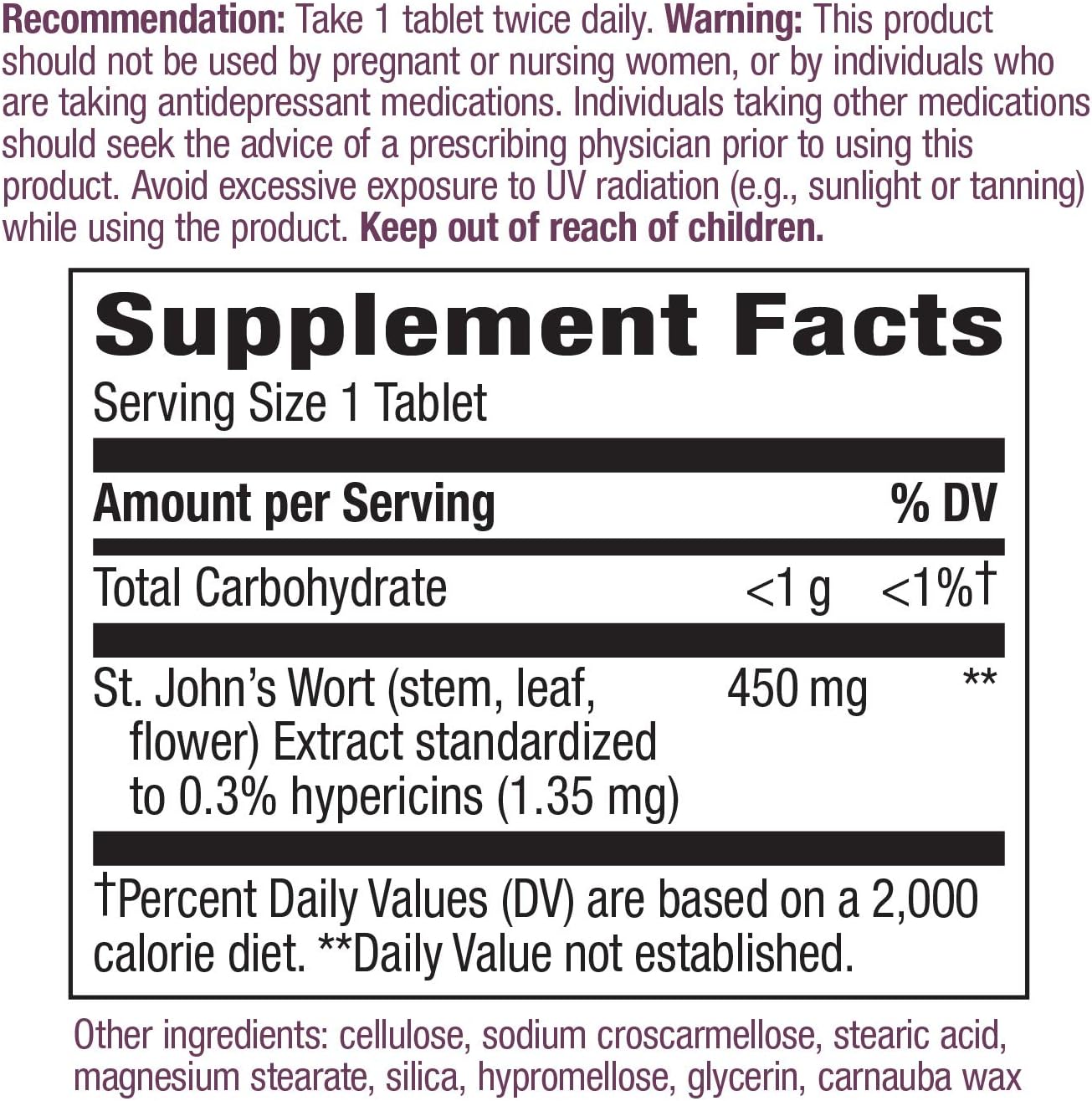 Nature's Way St. John's Wort Standardized Extract Mood Support, 450 mg per Serving, 60 Count (Packaging May Vary): Health & Personal Care