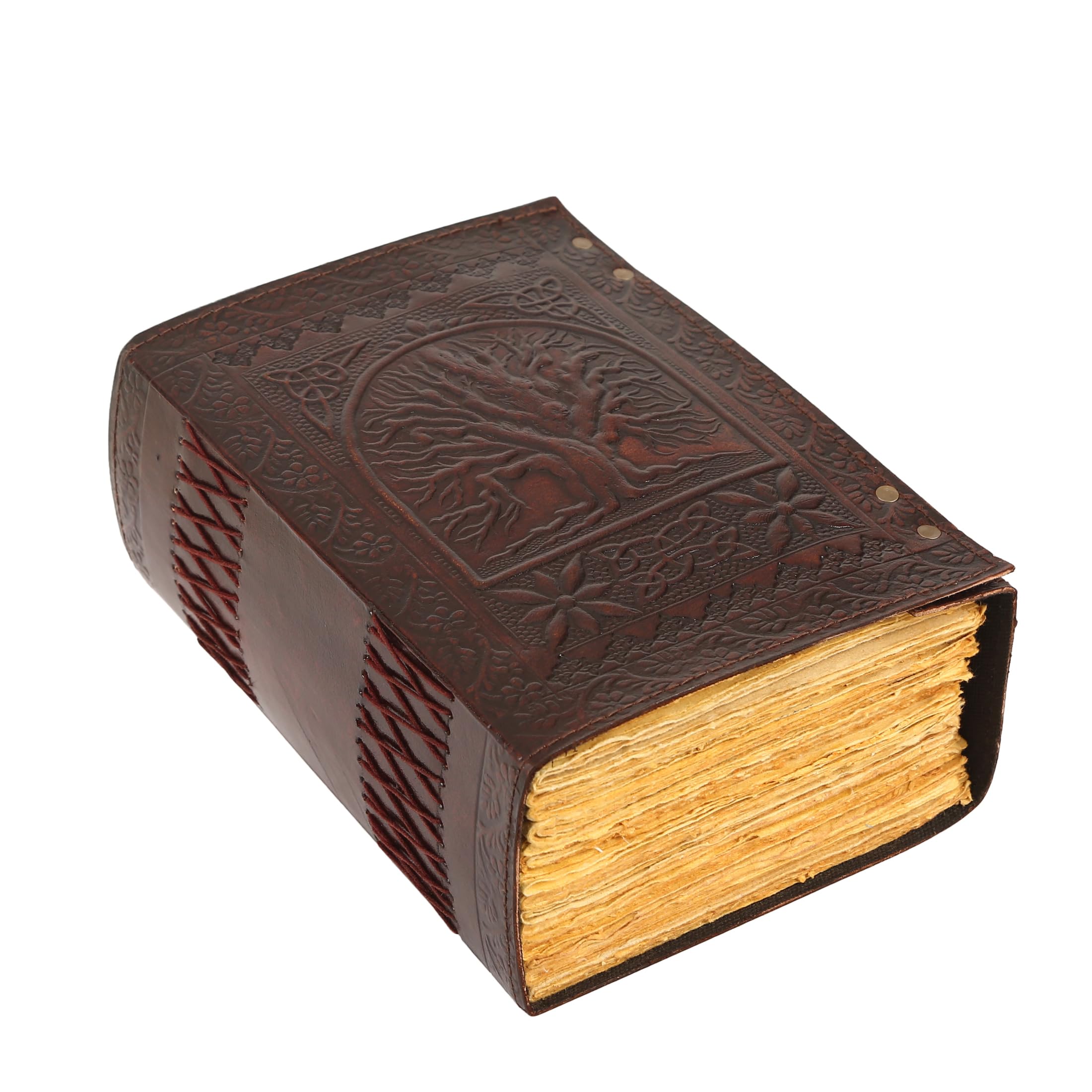 ANANYOM Handmade Leather Journal, Brown, 10x7 Inch 600 Pages Tree of Life Hand Embossed Design, Genuine Leather Notebook Diary Sketchbook with Two Brass Clasp Lock, Journal for Men & Women