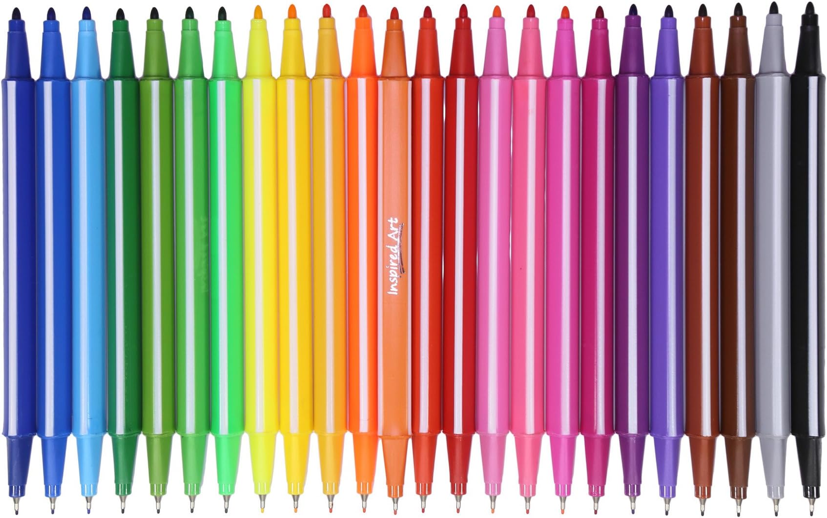 Inspired Art Coloring Marker Set For Drawing & Sketch. Felt Tip Pens For Adults & Kids - Set of 24 Twin Tipped Fineliner Markers & Colored Pens for Sketchbook & Adult Coloring Books