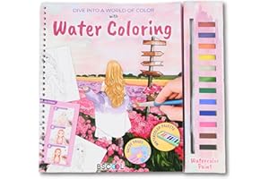 BSCOOL Water Coloring Book for Beginners – Painting Kits for Kids Ages 5 and up. Watercolor Book with 12 Paint Palettes, 1 Brush, and Guides. Fashion Painting for Girls with 15 Pre-Drawn Models. Gift for Girl Ages 5,6,7,8
